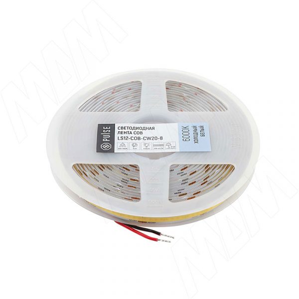 LUX, COB лента светодиодная, 336 диодов, 12V, 5 м, CRI 90, холодный белый 6000К, IP20, 8W