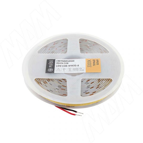 LUX, COB лента светодиодная, 336 диодов, 12V, 5 м, CRI 90, теплый белый 3000К, IP20, 8W