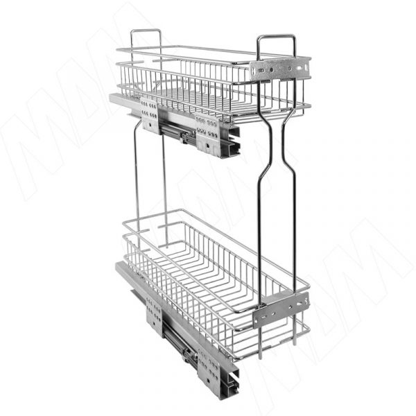 BARRA Двухуровневая корзина 200 мм (бутылочница), направляющие полн. выдвижения, плав. закрывания, хром, левая